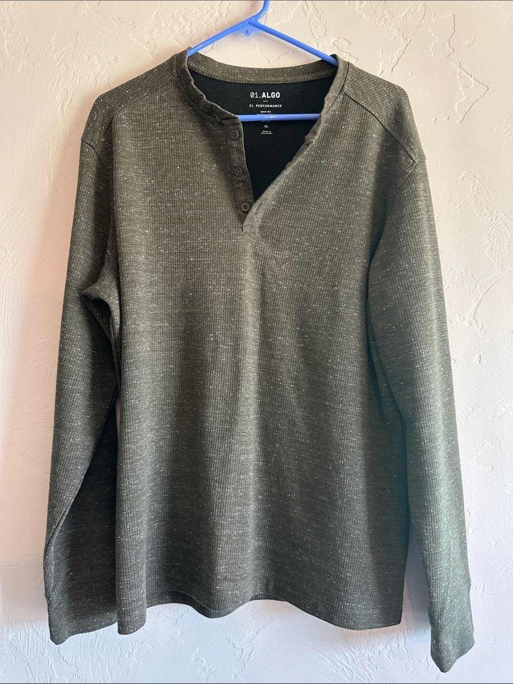 ALGO Men's Olive Crewneck Henley Sweater